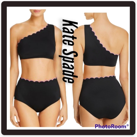 kate spade Other - Kate Spade New York BLACK Contrast Scalloped top and bottom bikini swimsuit